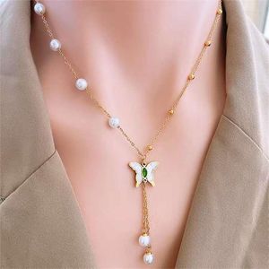 Pendentif Colliers En Acier Inoxydable Shell Papillon Collier Pour Femmes Or Couleur Perle Gland Ras Du Cou Chaîne Saint Valentin Cadeau Bijoux