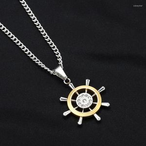 Pendentif Colliers En Acier Inoxydable Avec Diamant Gouvernail Volant Punk Caraïbes Pirate Bateau Ancre Perle Aime Trésor