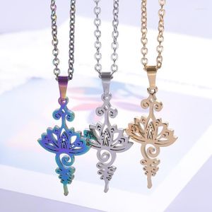 Pendentif Colliers En Acier Inoxydable Yoga Lotus Pour Femmes Bohême Chakra Fleur Chaîne Colllares Mujer Bijoux Accessoires En Gros