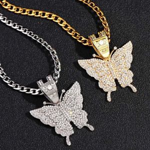 Pendentif Colliers Acier inoxydable Zircon Chian Collier 3D Grand Papillon Collier Corde Chaîne Femmes Hommes Hip Hop Punk Charme Bijoux