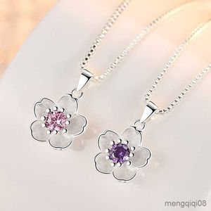 Pendentif Colliers Argent Sterling Rose Violet Fleur De Pêcher Pour Femme Bijoux De Luxe De Qualité Offres Bijoux GaaBou