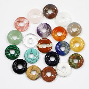 Pendentif Colliers Style pierre naturelle bouton de sécurité pendentifs Quartz cristal améthyste beignet mode bijoux faisant collier accessoires 20 pièces