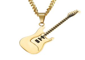 Colliers pendants élégants 53 mm en acier inoxydable Gold Black Silver Color Guitar Bijoux Gift For Men Music Enthousiasme2528828