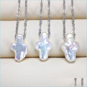Colliers pendents Style Summer Baroque Pearl Pendant pour femmes Collier Sier Cross Cross Gift Wholesale Drop Livrot 2021 JE DHFVI