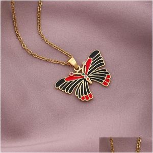 Pendentif Colliers Été Femmes Taille appropriée Vintage Insecte Cuivre Noir Rouge Couleurs Moissanite Papillon Amant Kawaii Dainty Luxe D Dhfk7