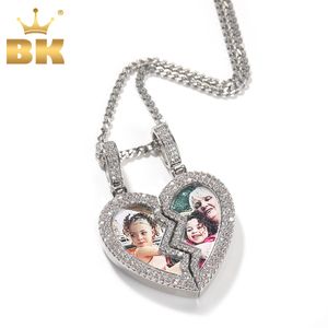 Pendentif Colliers THE BLING KING Coeur Brisé Po Cadre Magnétique Pendentif 2 Images Glacé Zircone Hiphop Bijoux Saint Valentin Cadeau 230412