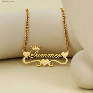 Pendentif Colliers Trois coeurs d'amour initiales personnalisées couronne nom collier 18K plaqué or pendentif horizontal cadeau quotidien personnalisé pour les femmes Q231026