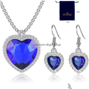 Collares colgantes Corazón Titanic del collar del océano Sier Amor en forma de pendientes colgantes con colgante de cristal rojo azul real Gargantilla Dhrxo