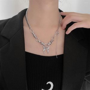 Collares con colgante de mariposa elegante de acero de titanio para adolescentes, niñas y mujeres, collar gargantilla de cadena cubana de Hip Hop a la moda, joyería Y2K