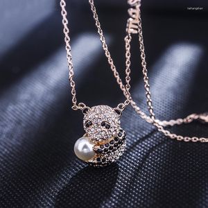 Pendentif Colliers Top Qualité Italina Marque Micro Mosaïque Zircon Mignon Petit Panda Clavicule Collier Pour Femmes Fine Lettre Chaîne Bijoux