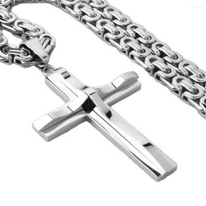 Collares pendientes de acero inoxidable de alta calidad Jesucristo Cruz collar cadena de eslabones bizantinos Color plata hombres niño joyería fresca regalo