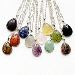 Pendentif Colliers Tourmaline Moonstone Teardrop Perles Collier Résine Orgone Chips Pierre Orgonite Énergie Guérison Cristal Bijoux