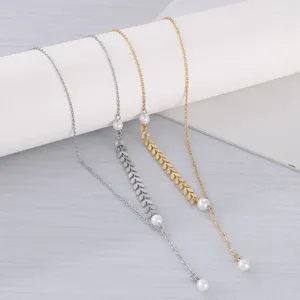 Collares colgantes Tendencia Elegante Shell Imitación Collar de perlas para mujeres Acero inoxidable Oro Plata Color Hojas Gargantilla Joyería al por mayor