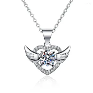 Collares colgantes Tendencia Collar en forma de ala Cristal brillante Estilo coreano Auténtica aguja de plata de ley 925 para mujeres y niñas