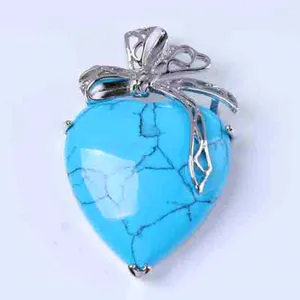 Collares pendientes Cuentas de moda Chapado en plata Cinta de seda Amor romántico Corazón Piedra de howlita azul Joyería de temperamento