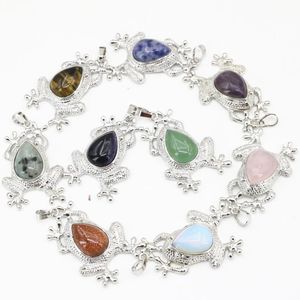 Colliers pendants bijoux en pierre naturelle à la mode Faire des design animal Frog Frog 29x45 mm Charmes Perles Perles Incrustations B3296
