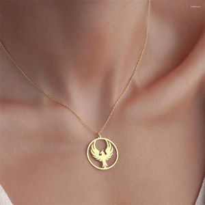 Collares colgantes de moda acero inoxidable redondo Phoenix Rebirth Símbolo Joyería para mujeres Regalos de cumpleaños de amuleto de amuleto de animales místicos