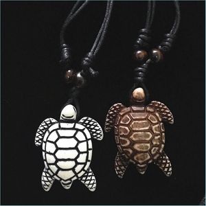 Collares colgantes Collar de tortuga Hombres Mujeres Imitación Hueso de yak Tortuga linda Hawaii Surfista tribal Tortugas marinas Encantos Colgantes Necklac DHS5R