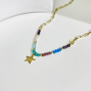 Collares colgantes U-Magical Minimalista Estrella Collar de cuentas multicolor para mujeres Temperamento Oro Cadena gruesa Joyería metálica