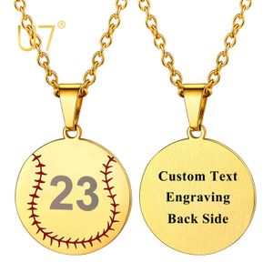 Collares pendientes Collar de béisbol U7 Grabado láser Personalización de cualquier cantidad Acero inoxidable Joyería deportiva fresca Regalo personalizado para atletas 230724