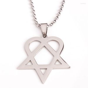 Colliers pendants unisexes masculines Heartagram Star Star Heart Him argent étain rond Collier de chaîne de perles