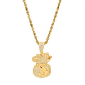 Collares colgantes Bolsa de dinero en dólares estadounidenses de alta calidad Zirconia cúbica Cadenas de oro para el collar del hip hop de hombres gif338i