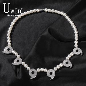 Collares colgantes Uwin Iced Power of Six Paths Collar 8mm Pearl Micropave Charm Joyería Mujeres Accesorios Regalos 230828