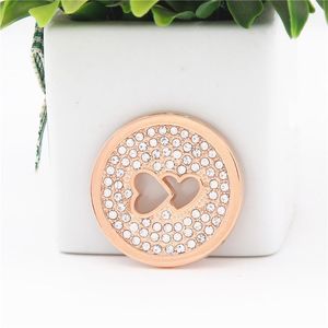 Collares pendientes Joyería de diseño Vinnie Disco de moneda de corazones dobles de cristal de 33 mm para soporte de marco 5pcs / lotPendant