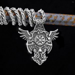 Collares colgantes Vintage 316L Collar de acero inoxidable para hombres Viking Odin Crow Rune Compass Amulet Fashion como joyería de regalo