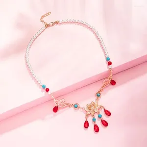 Collares colgantes Vintage Chino Hanfu Collar Perlas estimuladas Lotus Joyería de mujer