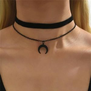 Collares colgantes Vintage moda negro franela cuerno cadena conjunto collar mujer Punk gótico gargantilla señoras fiesta joyería regalo 2023