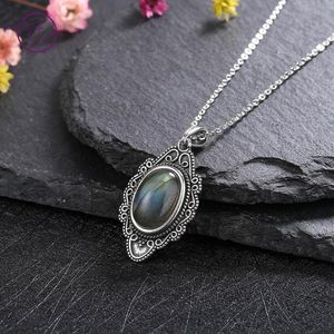 Pendentif Colliers Vintage Naturel Labradorite Collier Pour Femmes Argent Moonstone Bijoux Avec Chaîne De Mariage Anniversaire CadeauPendentif