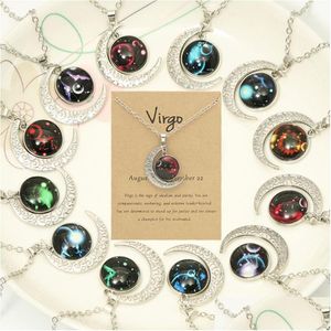 Pendentif Colliers Vintage Noctilucent Twee Constellations Lune Mens Femme Collier Bijoux Designer Sier Plaqué Le Zodiaque Sud Ame Dhv12