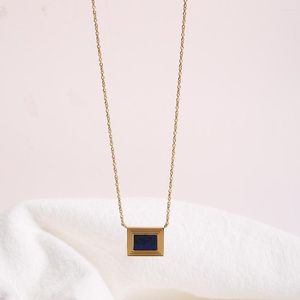 Collares pendientes Vintage PVD chapado en oro 316L acero inoxidable rectángulo azul lapislázuli collar cuadrado para mujeres niñas regalo de joyería de moda