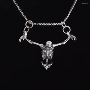 Pendentif Colliers Vintage Argent Plaqué Captivité Crâne Araignée Chauve-souris Longue Chaîne Hommes Biker Punk Rock Collier Gothique Halloween Bijoux Cadeau