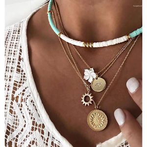 Pendentif Colliers Vintage Poterie douce Collier ras du cou en couches Bohème Fleur Coin Femmes Esthétique Cadeau 2024 Collares