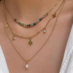 Pendentif Colliers Vintage Star Sequin Cristal Collier De Perles Artificielles Pour Les Femmes Boho Mode Or Couleur Perle Chaîne Bijoux Cadeau De Fête
