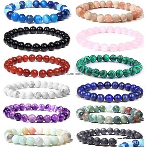 Pendentif Colliers Wainis 12pcs 8mm bracelets de perles semi-précieuses pour hommes femmes guérison stretch ronde perle cristal pierres précieuses uni drop dh6qi