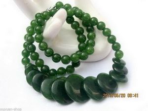 Pendentif Colliers En Gros Asiatique 100% Naturel Vert Foncé Jade Perles CollierPendentif