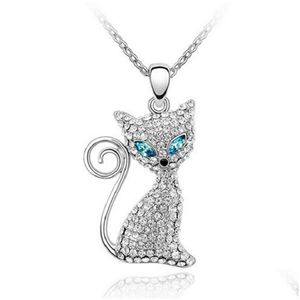 Colliers pendentif en gros collier de chat en cristal autrichien bijoux mignons fabriqués avec des éléments Rovski pour les femmes cadeaux de vacances 1-286 Drop Dhxjf