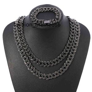 Pendentif Colliers En Gros Noir 13mm Glacé Zircon Cubique Diamant CZ Cubain Lien Chaîne Miami Cuba Collier Bracelet Hip Hop Bijoux Pour Hommes