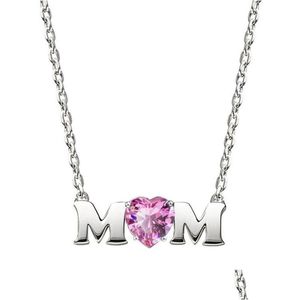 Collares pendientes Venta al por mayor Mamá Día de la madre Collar Rosa en forma de corazón Zircon Carta Madre Cadena de clavícula Regalo Joyería Gota Dhgarden Dh7Wy