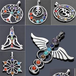 Collares pendientes Venta al por mayor Colgante de piedras preciosas de cristal natural Siete chakras Colgantes religiosos Aleación con incrustaciones 012 174 R2 Entrega de gotas 2 Dhlnq