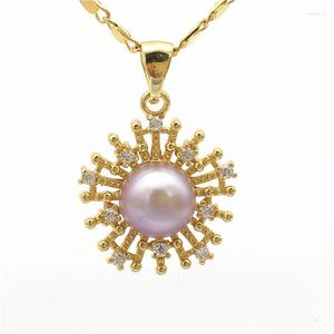 Collares colgantes al por mayor perla natural de agua dulce 7-8 mm 5 colores blanco rosa púrpura negro gris collar de circón 001