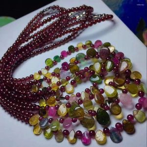 Colliers pendants Vins en gros Red Garnet Collier en pierre naturelle Perles à eau Droplettes Tourmaline Femmes Beaucoup Bijoux