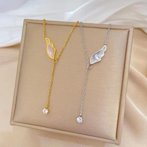 Pendentif Colliers Collier d'aile pour femmes Nacre Bijoux de mode Zircon Incrusté Y2K Accessoires Chaîne de clavicule dorée