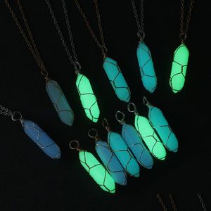 Pendentif Colliers Fil Wrap Collier Pierre Naturelle Lumineuse Sombre Colonne Hexagonale Fluorescente Glowing In Jewelry Drop Delivery Pendan Dhey4