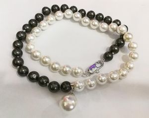Pendentif Colliers Femmes Bijoux 8mm Noir Blanc Mixte 12mm Perle Ronde Naturel Coquillage De La Mer Du Sud Collier De Perles