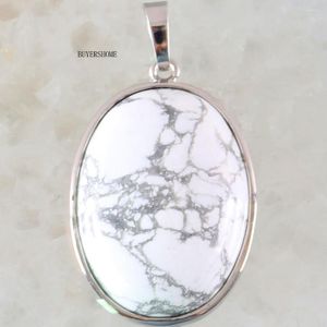 Pendentif Colliers Femmes Bijoux Cadeau Pierre Naturelle Cabochon Perle Ovale Blanc Howlite Pour Collier 1 Pcs K688