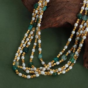 Pendentif Colliers Femmes Collier de perles d'eau douce naturelles Collier de bijoux en pierre verte Accessoires Plaqué or Chaîne de perles Fille Cadeau Vente